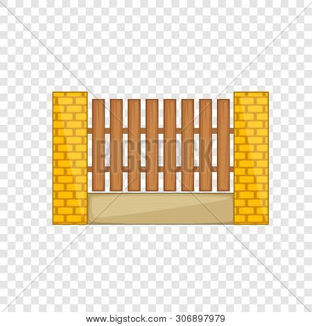 Wooden Fence With Brick Pillars Icon. Cartoon Illustration Of Wooden Fence With Brick Pillars Vector