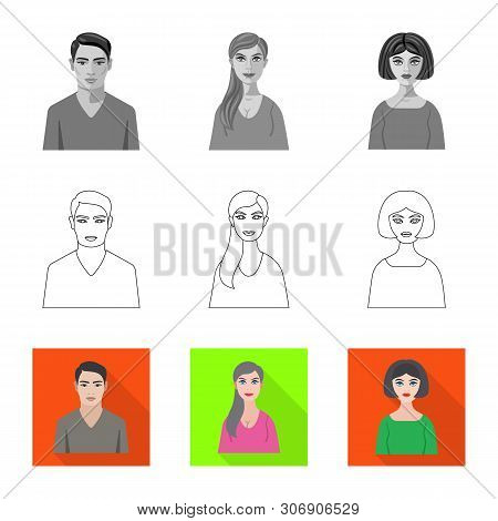 Vector Illustration Of Hairstyle And Profession Icon. Set Of Hairstyle And Character Vector Icon For