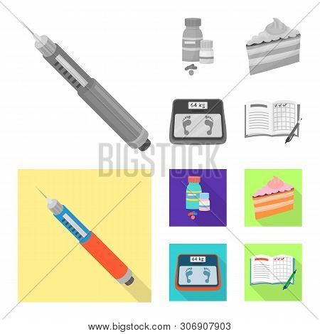 Vector Illustration Of Diet And Treatment Symbol. Collection Of Diet And Medicine Vector Icon For St