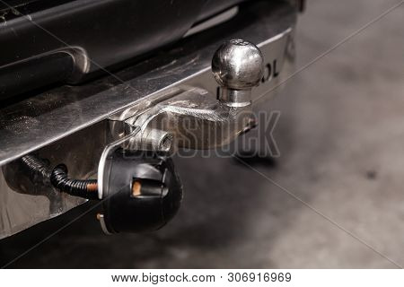 Novosibirsk, Russia - June 14, 2019:  Nissan Patrol, Close Up, Black Car  Tow Hitch.view Of The Vehi