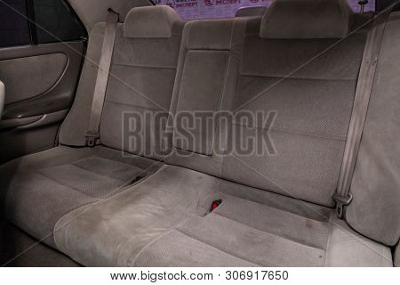 Novosibirsk, Russia - June 14, 2019:  Mazda Capella, Close-up Of The Gray  Rear Seats With Seats Bel