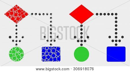 Pixel And Flat Block Diagram Icons. Vector Mosaic Of Block Diagram Created Of Randomized Small Squar