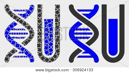 Pixel And Flat Dna Testtube Icons. Vector Mosaic Of Dna Testtube Combined Of Randomized Small Rectan
