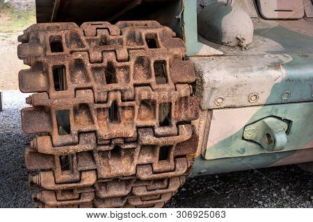 Tank Museum In The City Of Parola. Caterpillar Tank