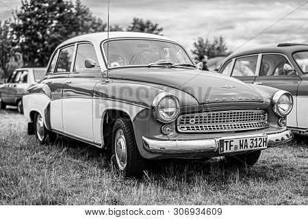 Paaren Im Glien, Germany - June 08, 2019: Compact Car Wartburg 311, (1955-1965). Black And White. Di