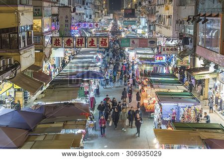 Hong Kong, China - December 09, 2017: Fa Yuen Street Market In The Mongkok District, Viewed From An 