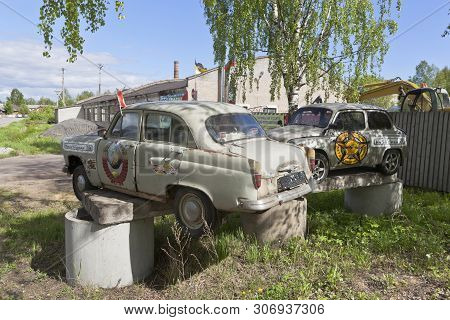 Velsk, Arkhangelsk Region, Russia - May 27, 2019: Composition Of Old Cars Zaporozhets And Moskvich A