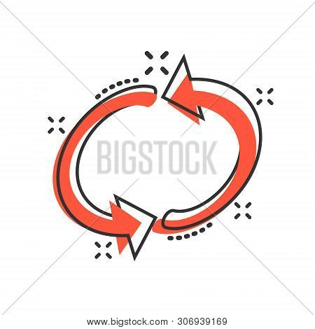 Arrow Rotation Icon In Comic Style. Sync Action Vector Cartoon Illustration On White Isolated Backgr