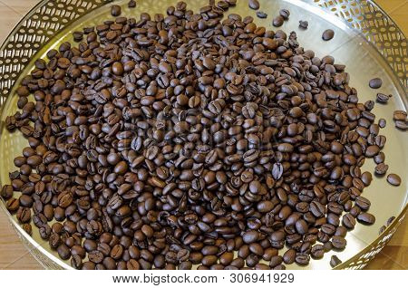 Coffee Beans On Vintage Background Great Taste Of Medium Roasted Coffee Beans