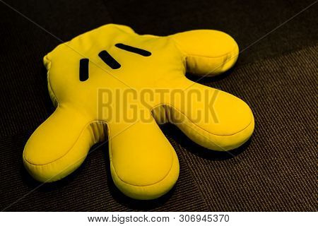 Singapore-20 Aug 2017:yellow Color Disney Mickey Mouse Glove Toy Display Top View