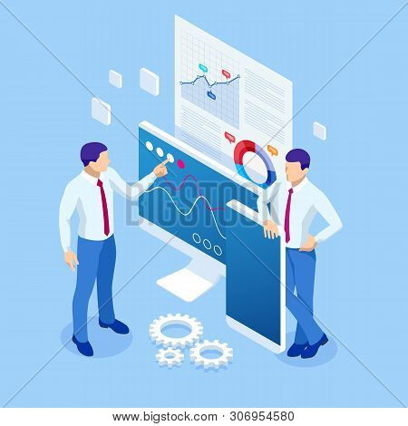 Isometric Business Analytics And Financial Technology, Data Visualization Concept. Business Analytic