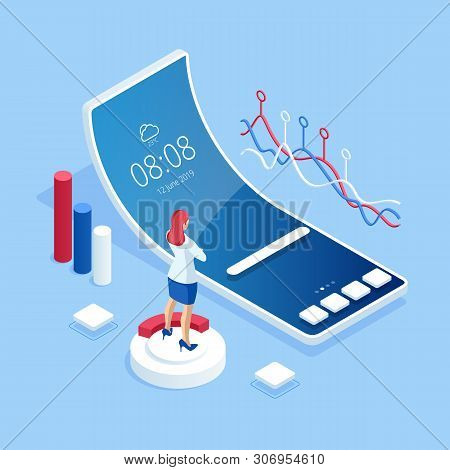Isometric Business Analytics And Financial Technology, Data Visualization Concept. Business Analytic