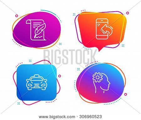 Incoming Call, Taxi And Feather Icons Simple Set. Engineering Sign. Phone Support, Public Transporta