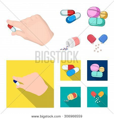 Vector Design Of Pill And Medicine Symbol. Set Of Pill And Vitamin Vector Icon For Stock.