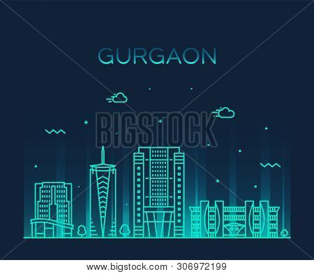 Gurgaon Skyline Haryana India Vector Linear Style
