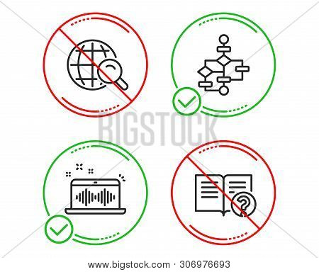 Do Or Stop. Block Diagram, Music Making And Internet Search Icons Simple Set. Help Sign. Algorithm P