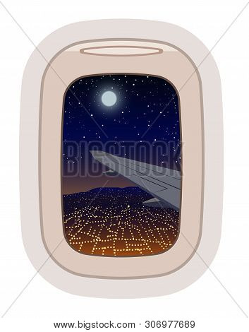 Aairplane Window Vector Traveling By Plane And Porthole View In Flight Illustration Tourism Set Of W