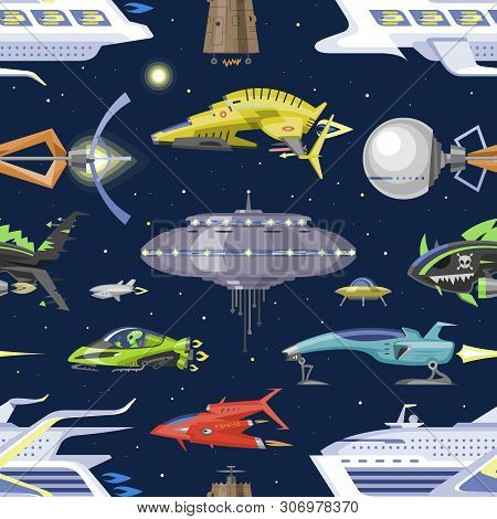 Spaceship Vector Spacecraft Or Rocket And Spacy Ufo Illustration Set Of Spaced Ship Or Rocketship In