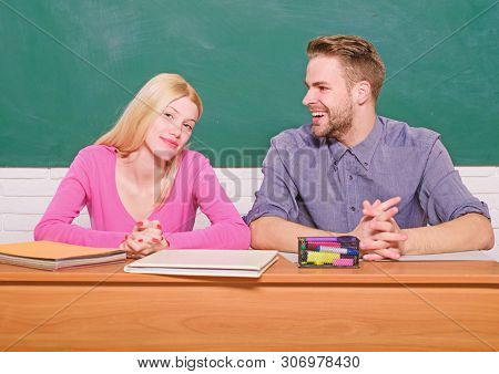 Student Life. Lesson And Blackboard. Teachers Day. Modern School. Knowledge Day. Couple Of Man And W
