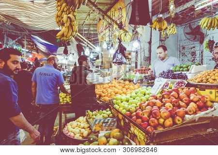 Amman, Jordan - May 18, 2019: Market In Amman Downtown, Jordan. Choice Of Arabic Fruits And Vegetabl
