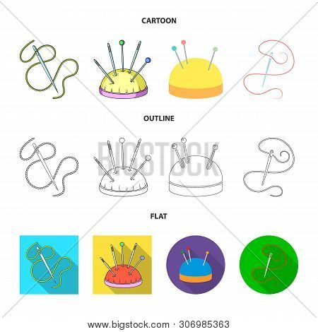 Vector Design Of Pin And Sewing Logo. Set Of Pin And Sketch Vector Icon For Stock.