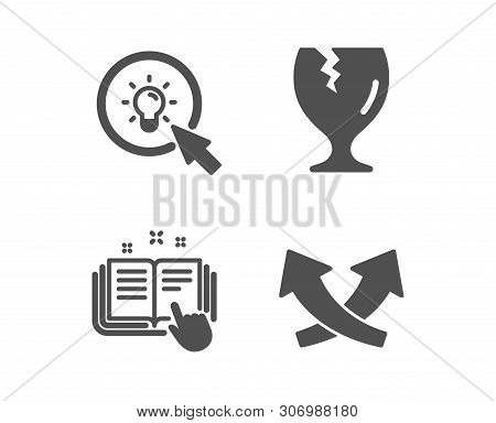 Set Of Fragile Package, Technical Documentation And Energy Icons. Intersection Arrows Sign. Safe Shi