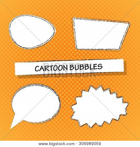 Set Of Cartoon Style Speech Bubbles On Orange Patterned Background