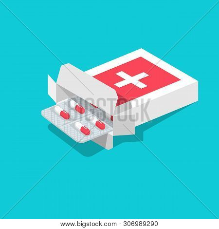 Blister Pack Of Pills Isolated Isometric Icon. Blister Tablets. Healthcare Concept. Capsule Packagin
