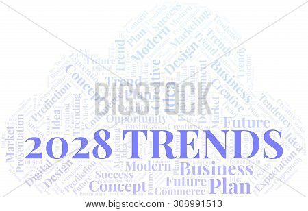 2028 Trends Word Cloud. Wordcloud Made With Text Only.