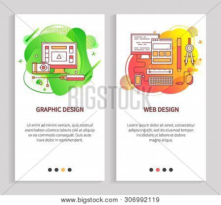 Graphic And Web Design Slide Decorated By Monitor, Pc Mouse, Drivers And Pen, Phone And Camera, Onli