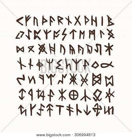 Ancient Hand Written Runes Set. Esoteric Vector Symbols