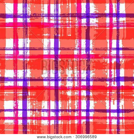 Stripes Watercolor Paintbrush Seamless Vector Pattern. Color Lines On White Background. Distressed W