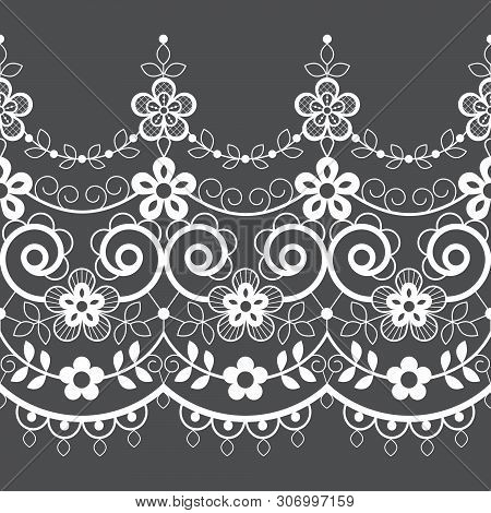 Seamless Lace Vector Vector Pattern, White Retro Ornamental Repetitive Design With Flowers - Greetin
