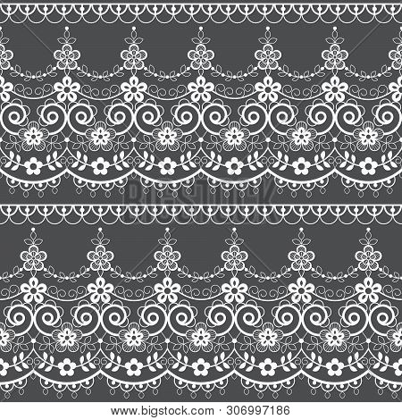 Retro Lace Seamless Pattern, White Decoration, Ornamental Repetitive Design With Flowers - Textile D