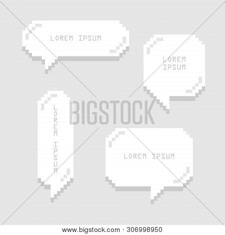 Collection Set Of Retro 8 Bit Pixel Sweet Cute Black And White Color Speech Bubble Balloon Think,spe