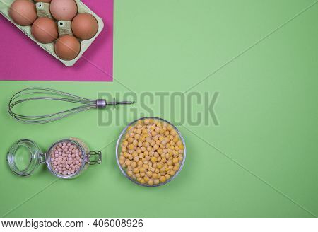 Ingredients From Chickpeas For Cooking Aquafaba. The Concept Of Replacing Eggs With Aquafaba In Many