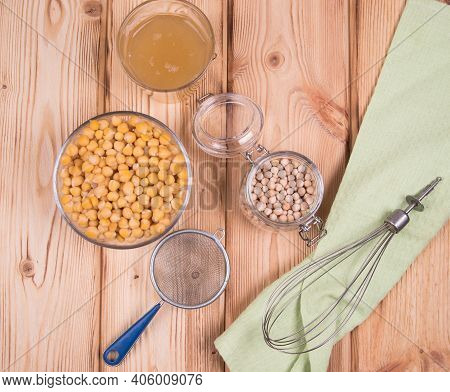 Aquafaba Chickpea Broth Is Used As A Substitute For Eggs In The Preparation Of Many Vegan Dishes. Aq