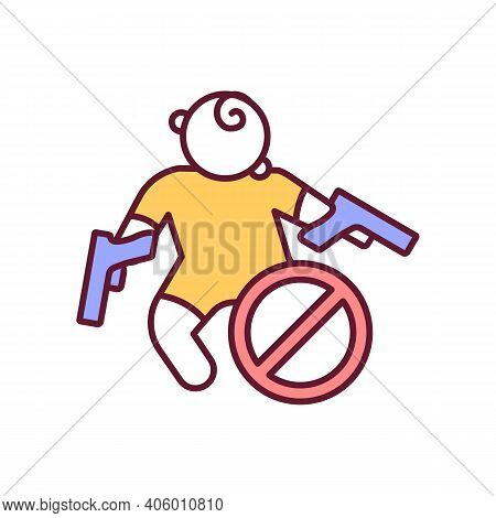 Prevent Child Death With Gun Control Rgb Color Icon. Precaution For Lethal Accident. Protection From