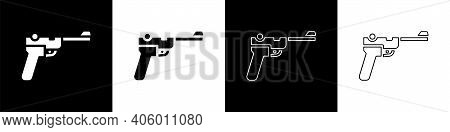 Set Mauser Gun Icon Isolated On Black And White Background. Mauser C96 Is A Semi-automatic Pistol. V