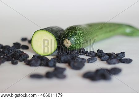 Zucchini And Raisins, Main Ingredients Of Speciality Bread Called Zucchini Raisin Bread