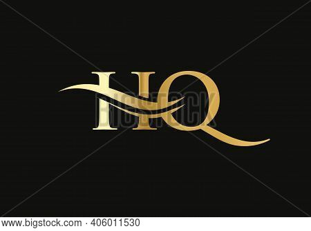 Water Wave Hq Logo Vector. Swoosh Letter Hq Logo Design For Business And Company Identity.
