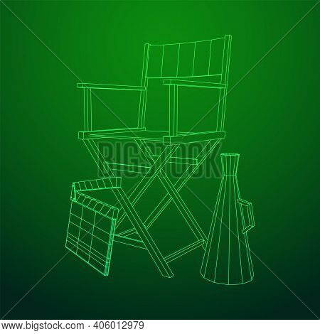 Director Movie Workplace Chair. Wireframe Low Poly Mesh Vector Illustration