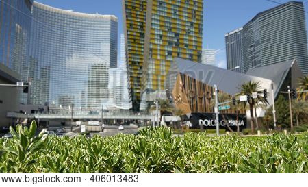 Las Vegas, Nevada Usa - 7 Mar 2020: Futuristic Citycenter Casinos In Sin City. Modern Luxury Unincor