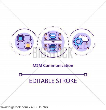 M2m Communication Concept Icon. Exchange Of Information Between Robots Idea Thin Line Illustration. 