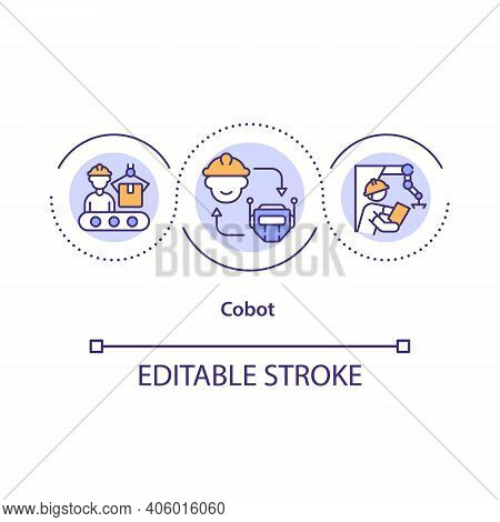 Collaborative Robot Concept Icon. Used Cobot For Repetitive Tasks Idea Thin Line Illustration. Colla