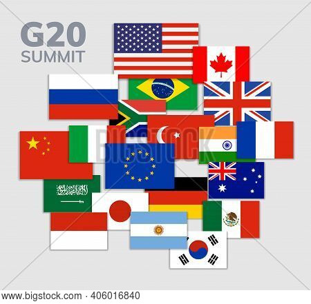 Vector G20 Country Flag Mexico, Usa, Canada. G20 Flag Set Icon