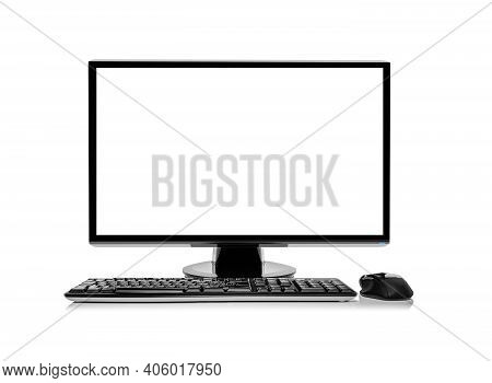 Desktop Computer Or Computer Monitor Isolated On White Background.