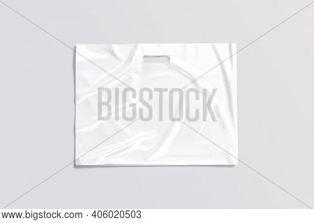 Blank White Die-cut Plastic Bag Handle Hole Mockup, Gray Background, 3d Rendering. Empty Big Poly Pa