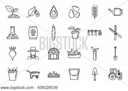 Agronomist Tools Icons Set. Outline Set Of Agronomist Tools Vector Icons For Web Design Isolated On 