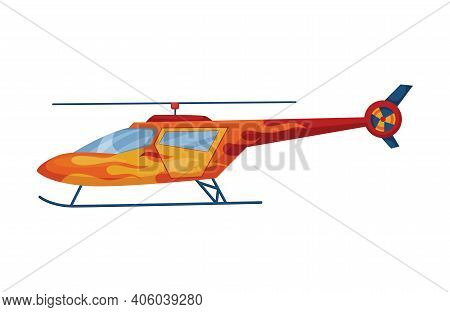 Helicopter Cartoon Aviation. Avia Transportation With Propeller Isolated On White. Vector Copter Air